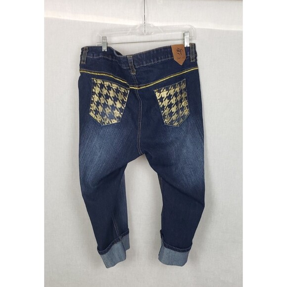 South Pole Capri Jean Pants 22 Denim Bermuda Shorts Gold Trim Cuffed Y2K Hip Hop - Picture 2 of 6